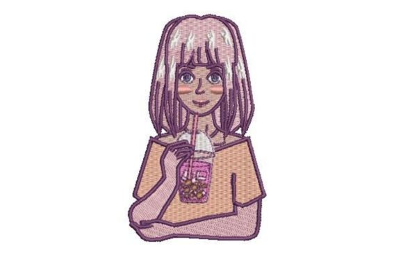 Anime Girl Drinking Bubble Tea